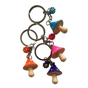 New Set of 4 BFF Mushroom Keychains Neon Bright Colored Best Friends Accessories
